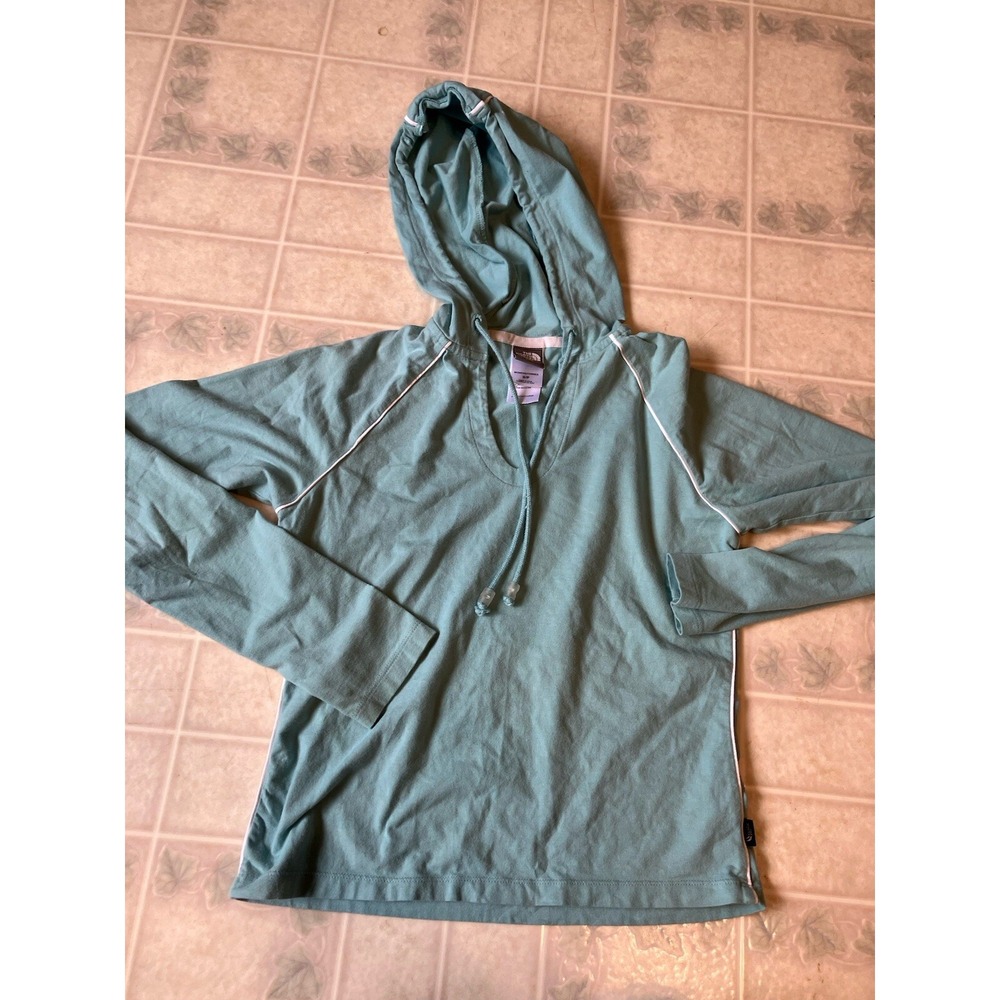 The North Face Women's Pullover Cotton Light Blue Hooded Striped Top Size Small